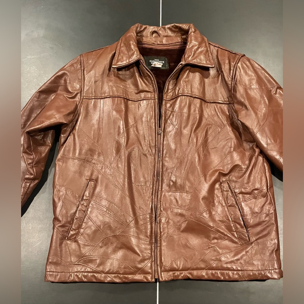 Vintage Haband Men's Rich Brown Leather Patchwork Coat Boho Luxe Faux Fur lined